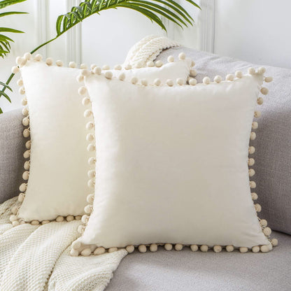 Velvet Pom-Pom Trim Cushion Cover Collection