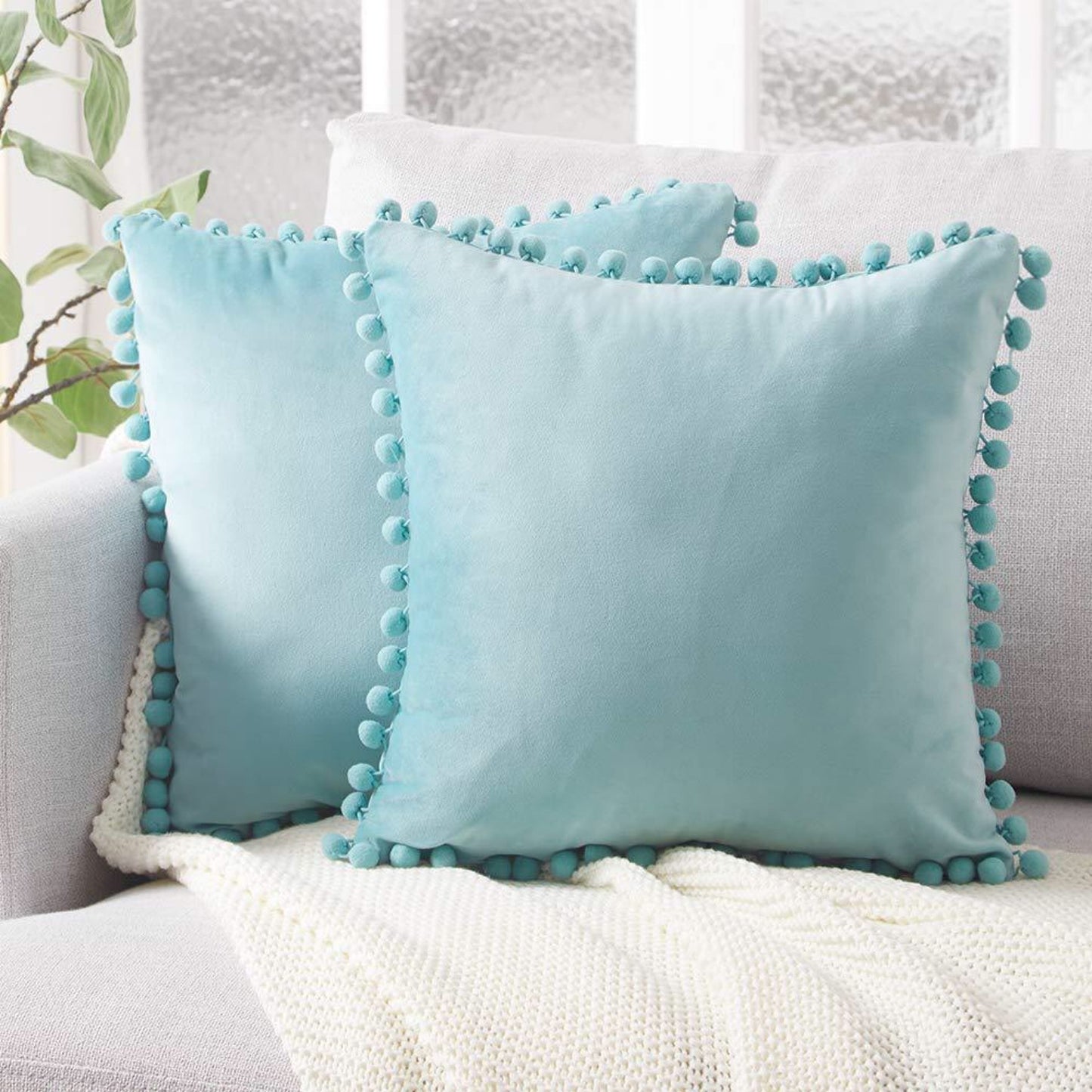 Velvet Pom-Pom Trim Cushion Cover Collection
