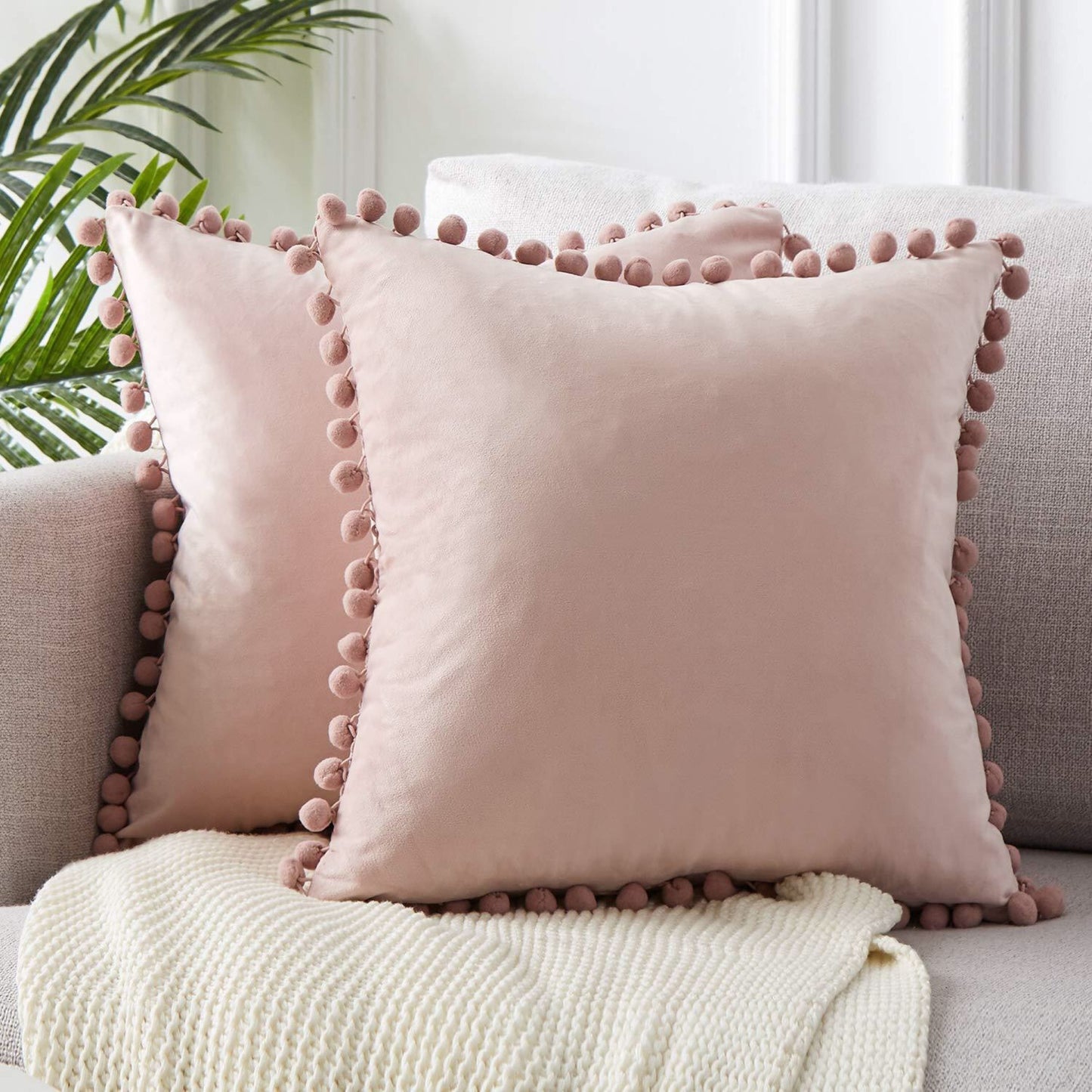 Velvet Pom-Pom Trim Cushion Cover Collection
