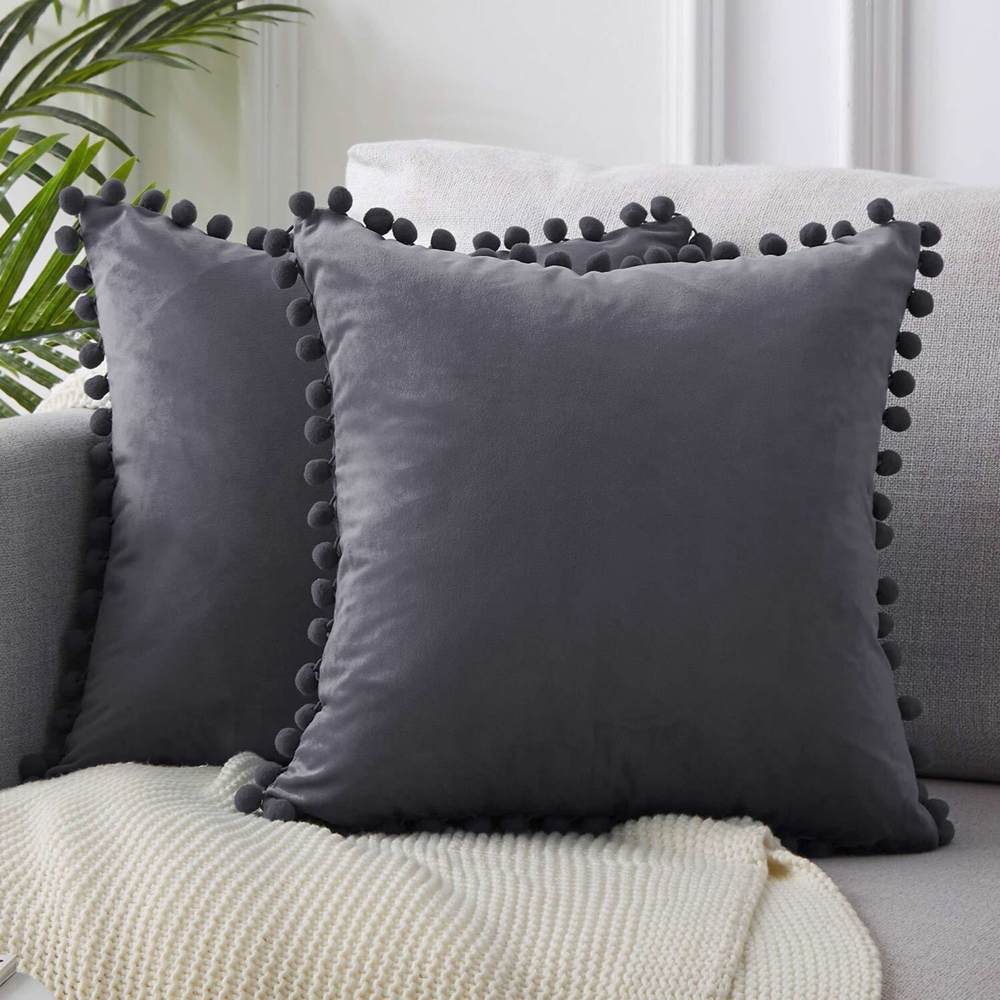 Velvet Pom-Pom Trim Cushion Cover Collection
