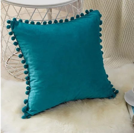 Velvet Pom-Pom Trim Cushion Cover Collection