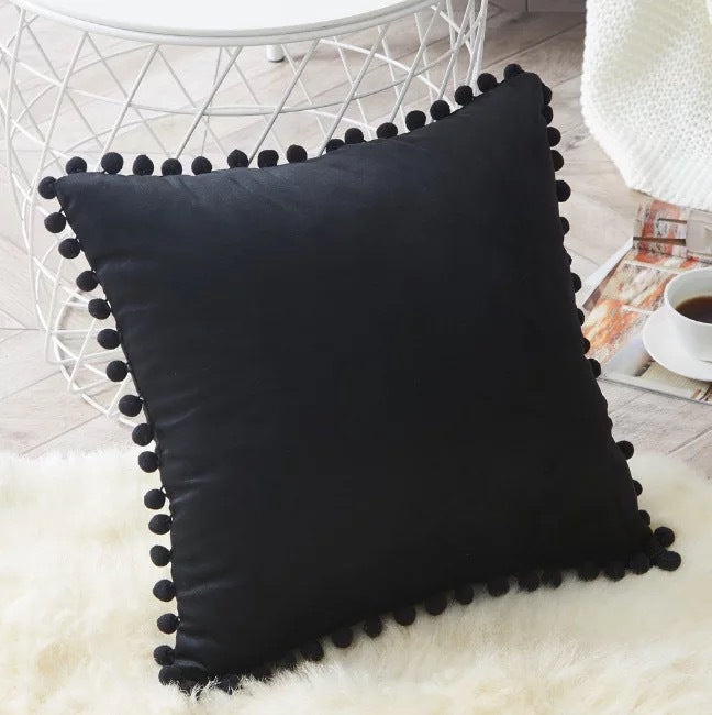 Velvet Pom-Pom Trim Cushion Cover Collection