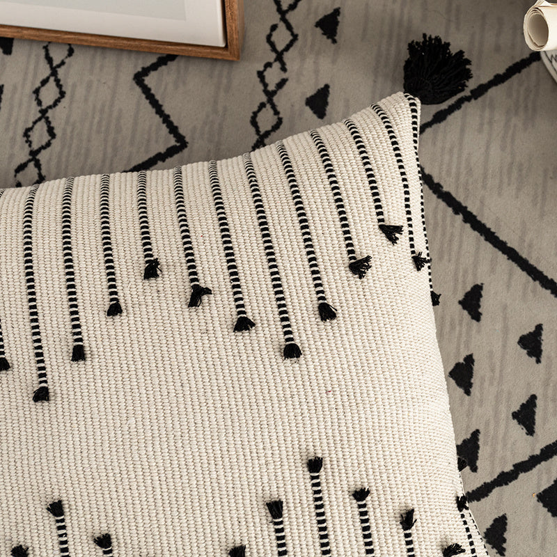 Woven Fringe Pillow Cover – Black & White