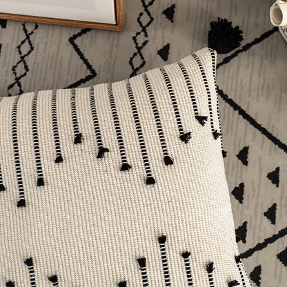 Woven Fringe Pillow Cover – Black & White