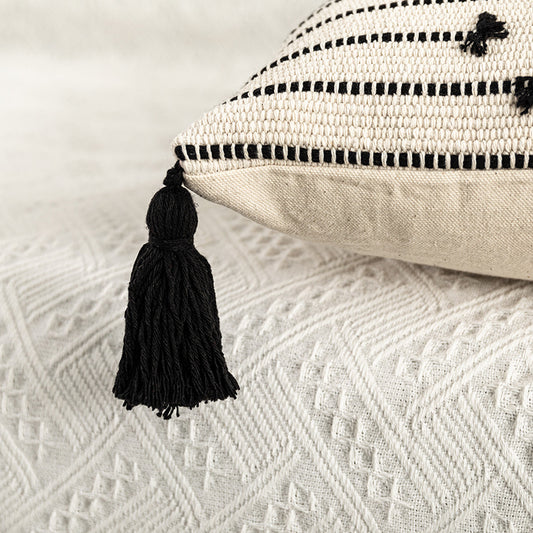 Woven Fringe Pillow Cover – Black & White