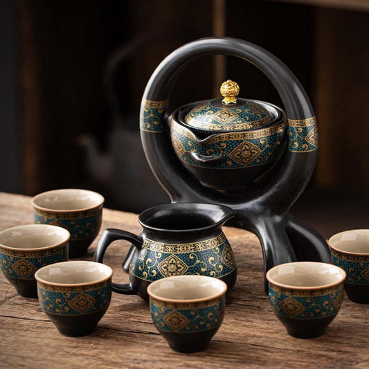 Artisan Firewood Pottery Tea Set – 8-Piece Handmade Collection