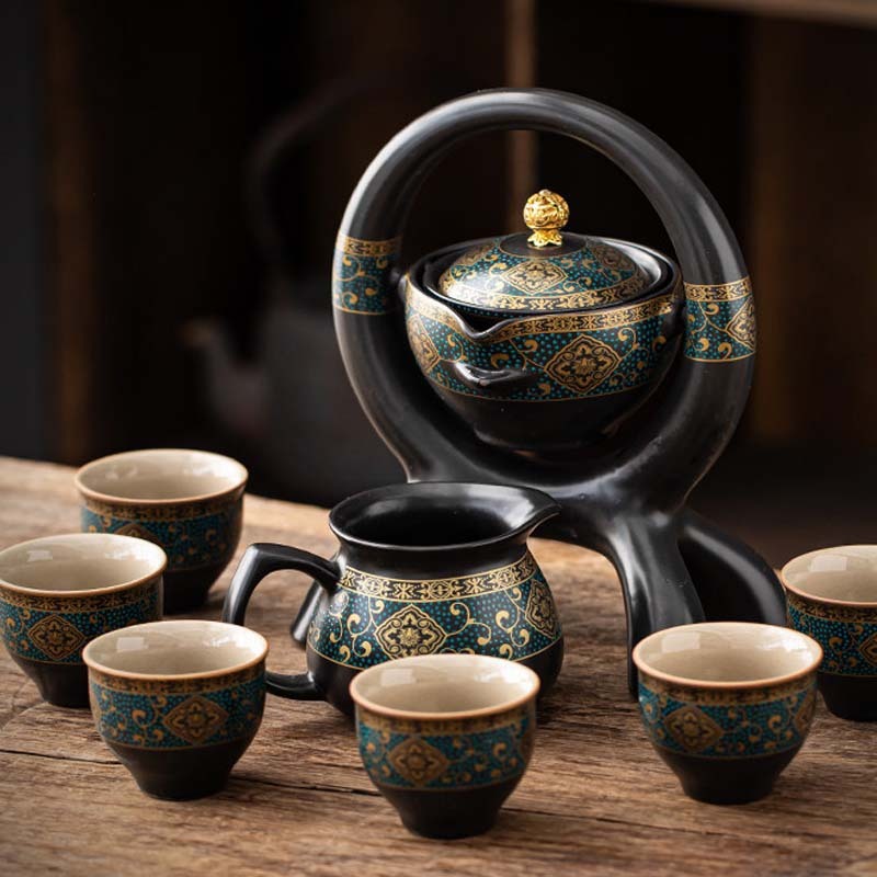 Artisan Firewood Pottery Tea Set – 8-Piece Handmade Collection