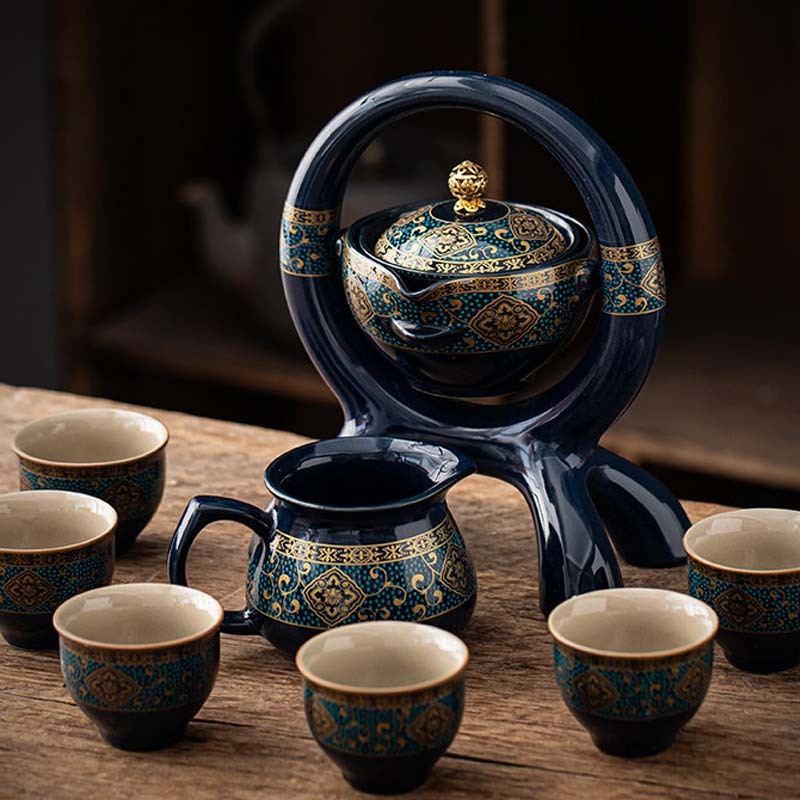 Artisan Firewood Pottery Tea Set – 8-Piece Handmade Collection