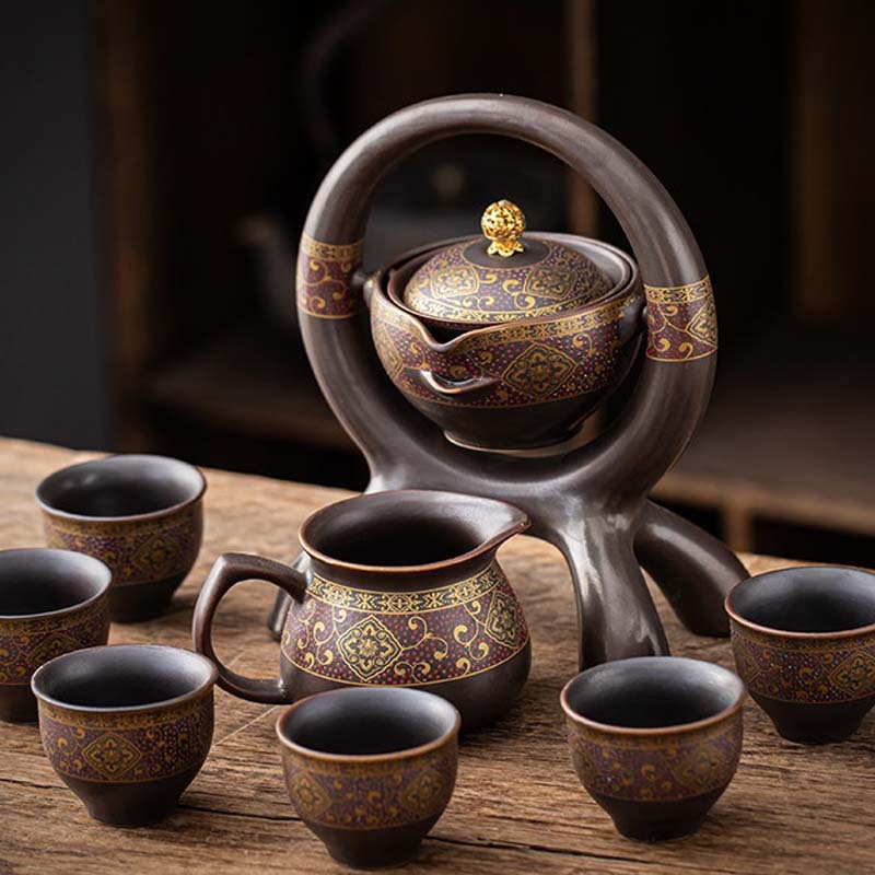 Artisan Firewood Pottery Tea Set – 8-Piece Handmade Collection