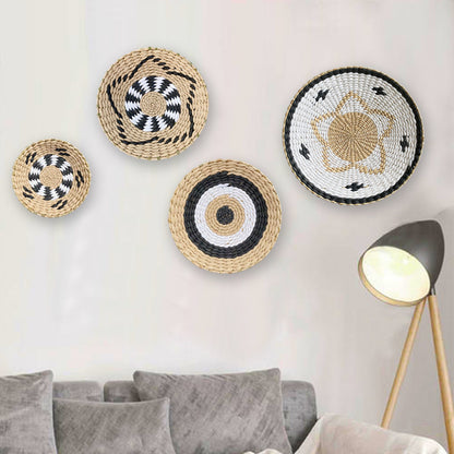 SunRipple Woven Straw Wall Art – Geometric Boho Wall Decor
