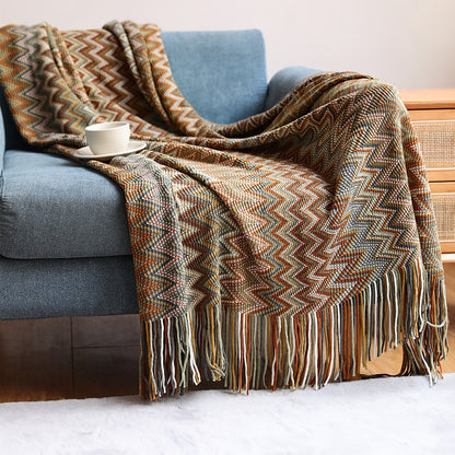 Striped Bohemian Knitted Throw Blanket – Soft Acrylic Fiber, Cozy for All Seasons