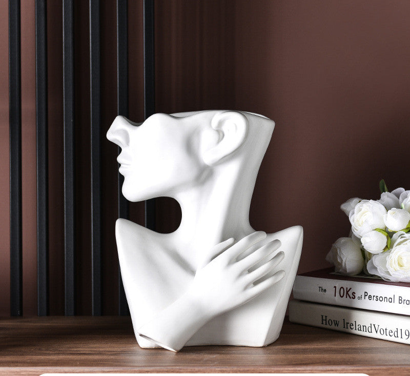 Abstract Face Sculpture Flower Vase – Modern Art Décor