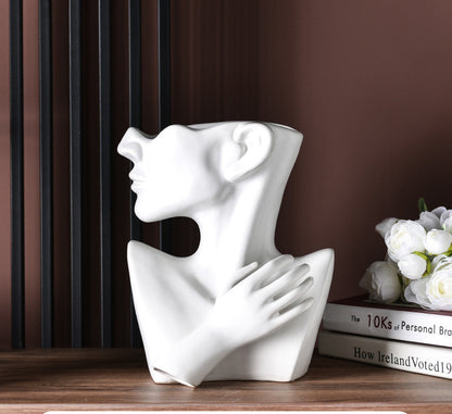Abstract Face Sculpture Flower Vase – Modern Art Décor