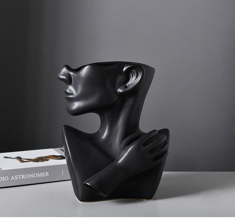 Abstract Face Sculpture Flower Vase – Modern Art Décor