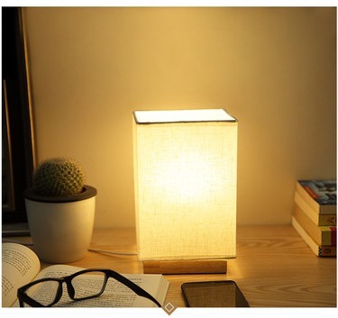 Wooden LED Table Lamp with Linen Shade – USB Bedside Decorative Light