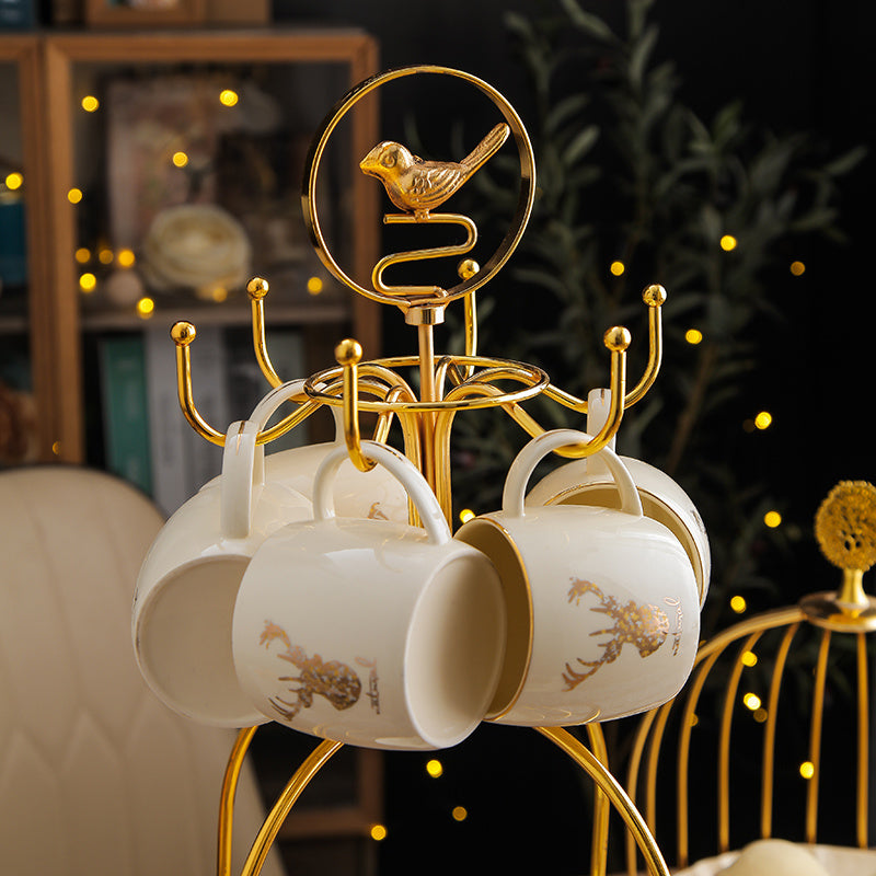 Luxury Elk-Inspired 13-Piece Ceramic Tea Set with Stand – Teapot, Cups & Saucers