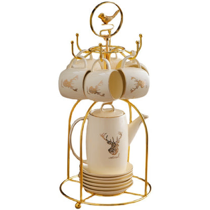 Luxury Elk-Inspired 13-Piece Ceramic Tea Set with Stand – Teapot, Cups & Saucers