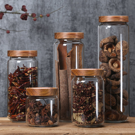 Glass Storage Jars with Wooden Lids – Airtight Borosilicate Kitchen Containers