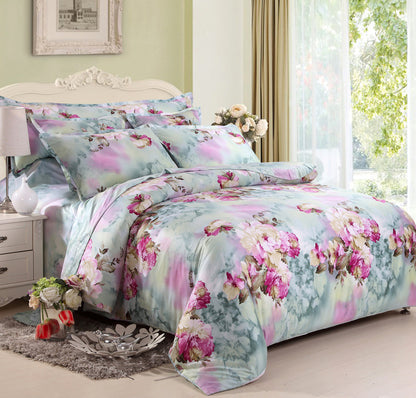 Floral Estate Cotton Bedding Set – Luxury European Style Quilt Cover, Bed Sheet & Pillowcase