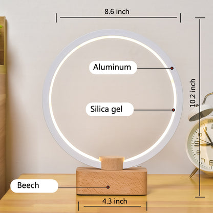 Modern Circular LED Night Lamp – Bamboo & Aluminum USB Bedside Light