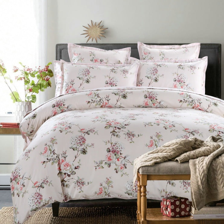 Floral Estate Cotton Bedding Set – Luxury European Style Quilt Cover, Bed Sheet & Pillowcase