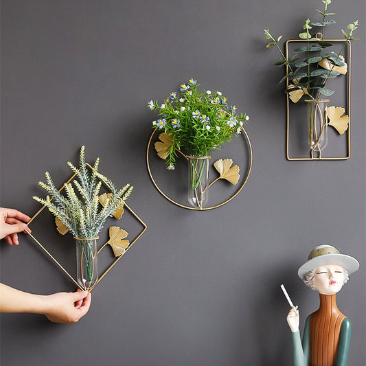 Nordic Flora Wall Vase – Iron Frame Hydroponic Decor