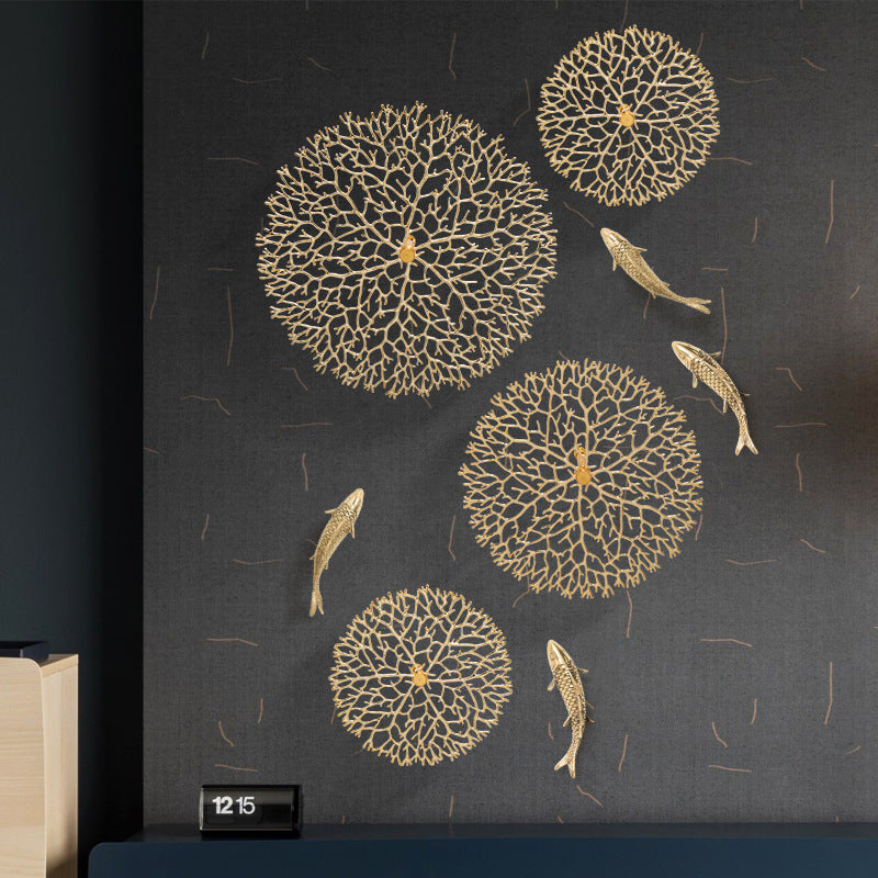 Coral Tree & Carp Wall Sculpture – Luxe Metal Wall Art