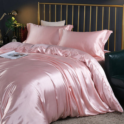 Luxury 4-Piece Double-Sided Silk Satin Bedding Set – Fitted Sheet & Quilt Cover