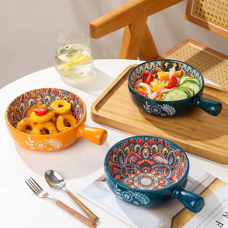 Floral Whispers — Vintage Glazed Handle Bowl (400ml)