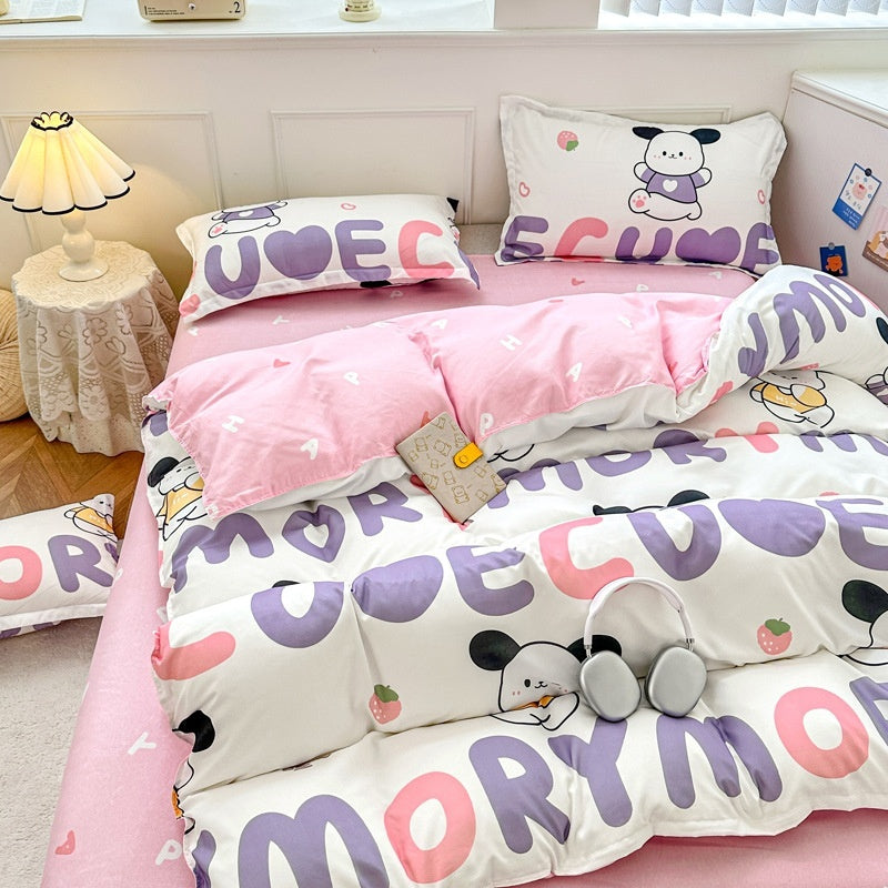 4-Piece Printed Bedding Set – Soft Sanded Cotton, Multiple Sizes