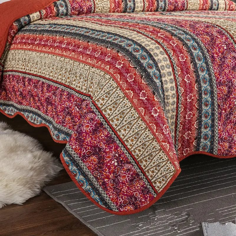 3-Piece Cotton & Linen Style Quilt Set – Vintage Floral Stripes, Washed Finish by Simple Homes