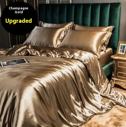 Luxury 4-Piece Double-Sided Silk Satin Bedding Set – Fitted Sheet & Quilt Cover