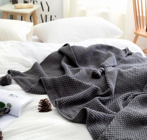 Nordic Knit Pom-Pom Throw Blanket