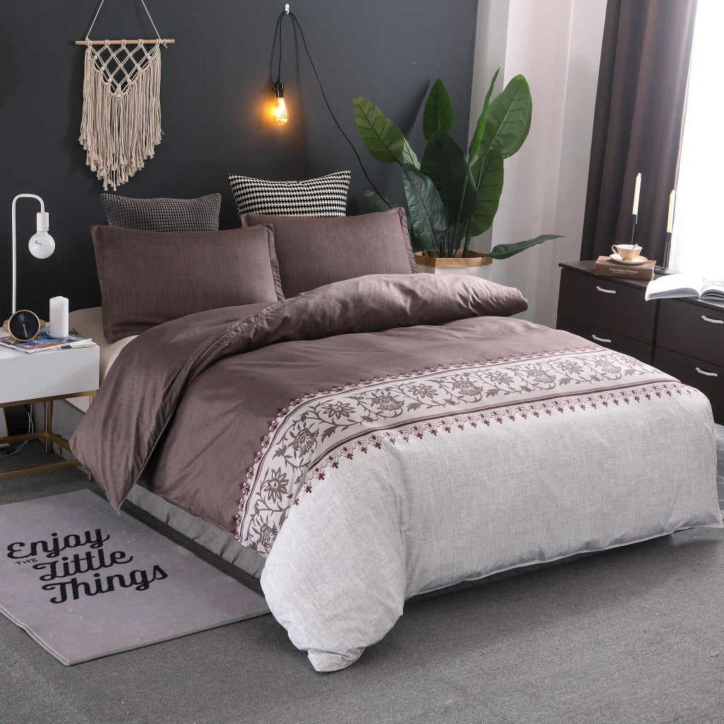 Boho-Inspired Quilted Duvet Cover Set – Floral Embroidery Pattern (No Sheet)