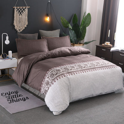 Boho-Inspired Quilted Duvet Cover Set – Floral Embroidery Pattern (No Sheet)