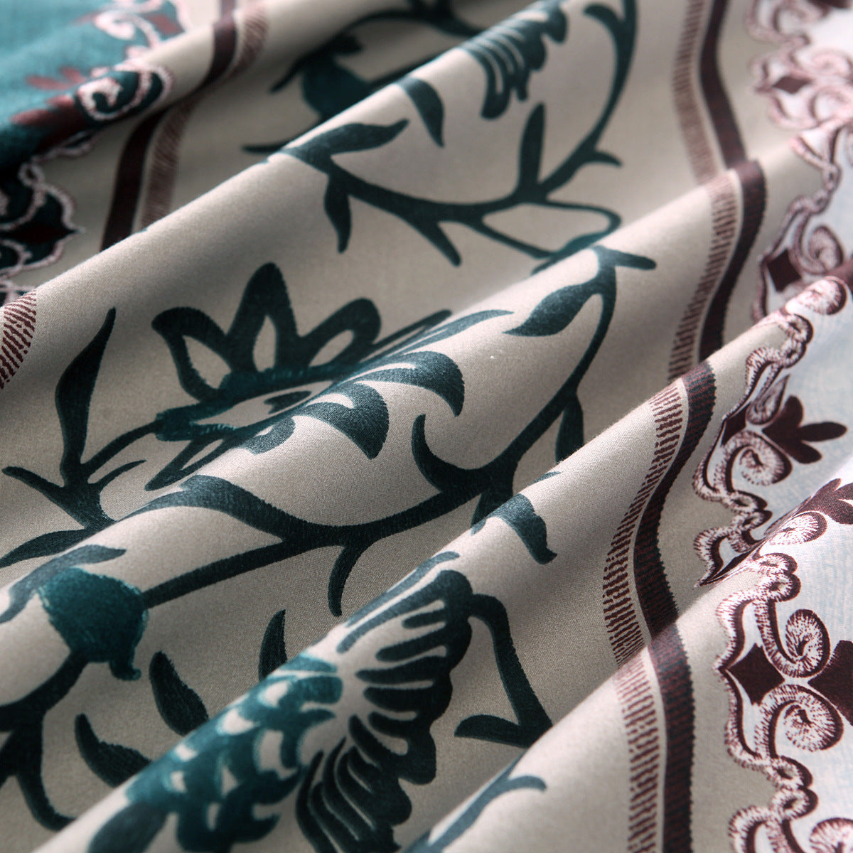 Boho-Inspired Quilted Duvet Cover Set – Floral Embroidery Pattern (No Sheet)