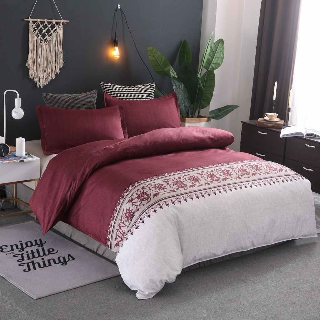 Boho-Inspired Quilted Duvet Cover Set – Floral Embroidery Pattern (No Sheet)