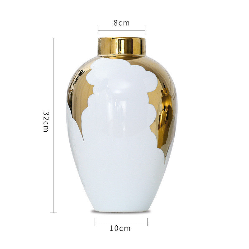 Aurora Glaze Porcelain Vase – Luxe White & Gold
