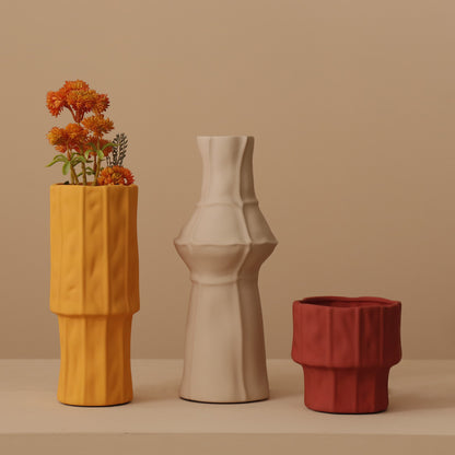 Morandi Geometric Ceramic Vase – Textured Elegance