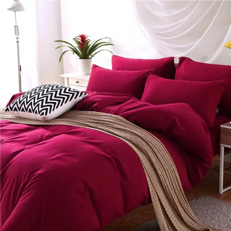 4-Piece Modern Twill Bedding Set – Soft Polyester Fiber with Sheet, Quilt Cover & Pillowcases Crimson / 2.0m by Simple Homes