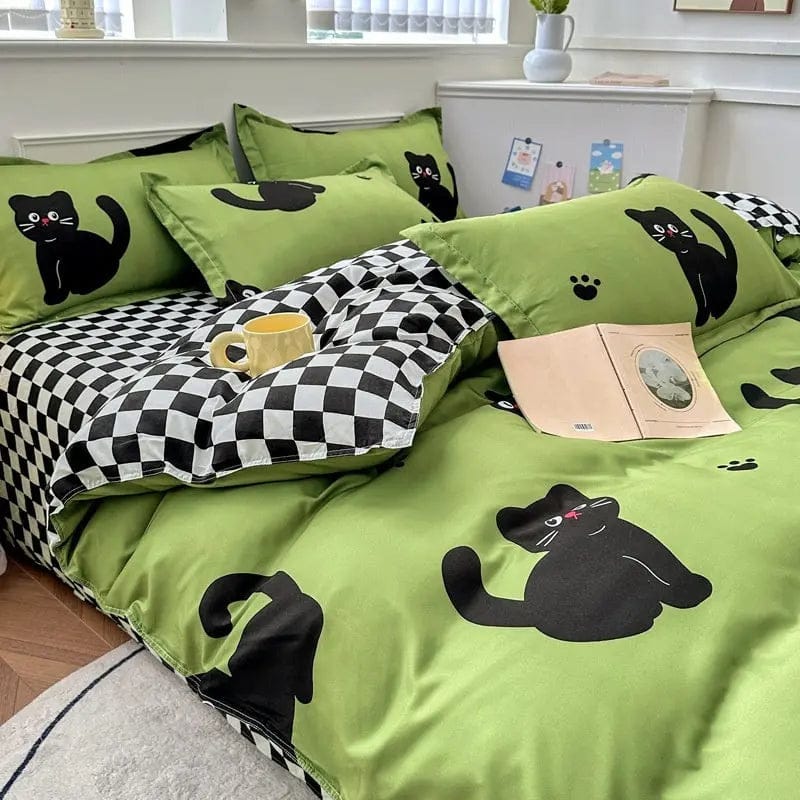 4-Piece Printed Bedding Set – Soft Sanded Cotton, Multiple Sizes Alien Cat / 1M 3pc by Simple Homes