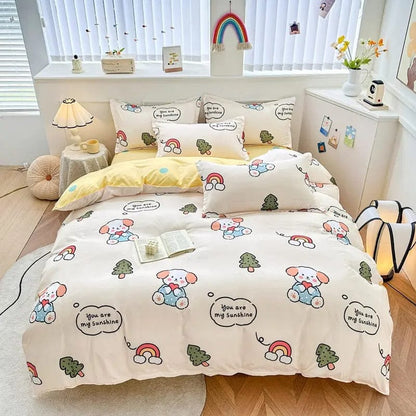 4-Piece Printed Bedding Set – Soft Sanded Cotton, Multiple Sizes Cute Dog / 1M 3pc by Simple Homes