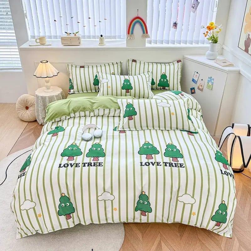 4-Piece Printed Bedding Set – Soft Sanded Cotton, Multiple Sizes Happy Tree / 1M 3pc by Simple Homes