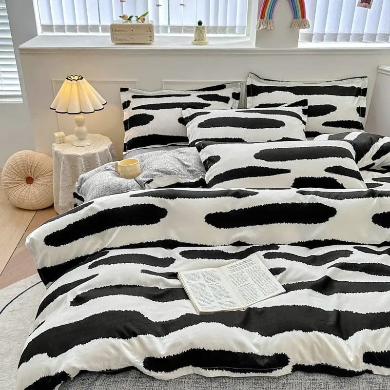 4-Piece Printed Bedding Set – Soft Sanded Cotton, Multiple Sizes Ink / 1M 3pc by Simple Homes