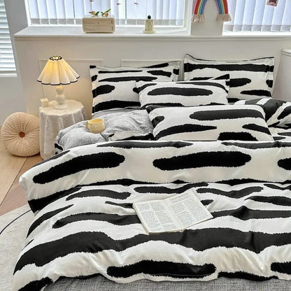 4-Piece Printed Bedding Set – Soft Sanded Cotton, Multiple Sizes Ink / 1M 3pc by Simple Homes