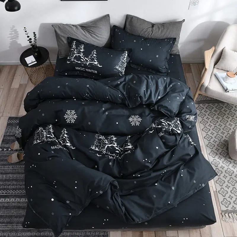 4-Piece Printed Bedding Set – Soft Sanded Cotton, Multiple Sizes Magic Winter / 1M 3pc by Simple Homes