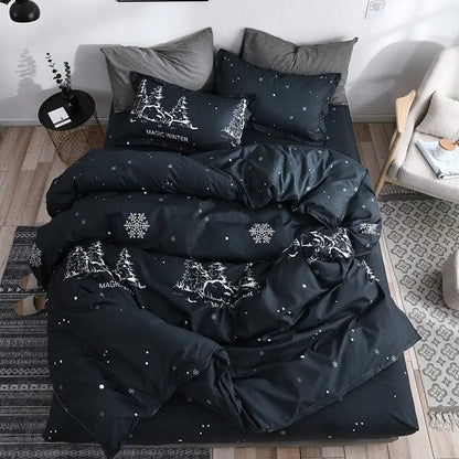 4-Piece Printed Bedding Set – Soft Sanded Cotton, Multiple Sizes Magic Winter / 1M 3pc by Simple Homes