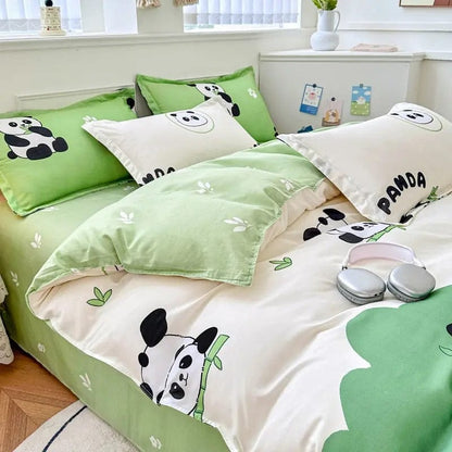4-Piece Printed Bedding Set – Soft Sanded Cotton, Multiple Sizes Panda Diary / 1M 3pc by Simple Homes