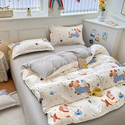 4-Piece Printed Bedding Set – Soft Sanded Cotton, Multiple Sizes Wangwang Puppy / 1M 3pc by Simple Homes