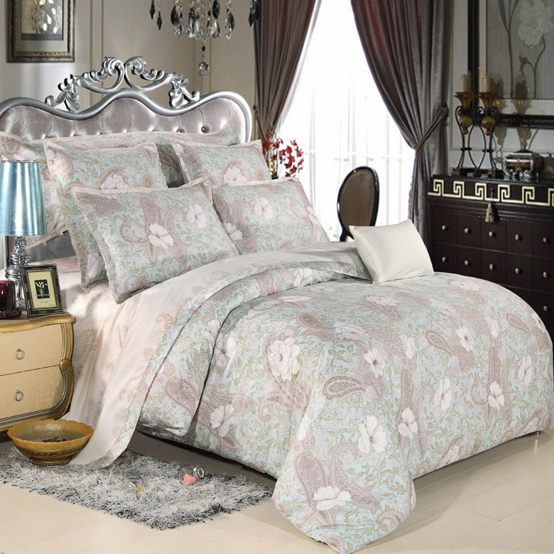 Floral Estate Cotton Bedding Set – Luxury European Style Quilt Cover, Bed Sheet & Pillowcase
